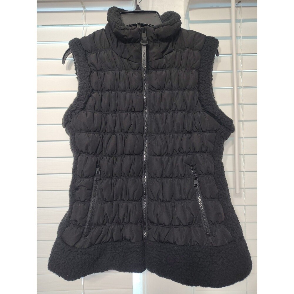Calvin Klein Performance Vest Womens Size Large Black Puffer Sherpa Zip Pockets